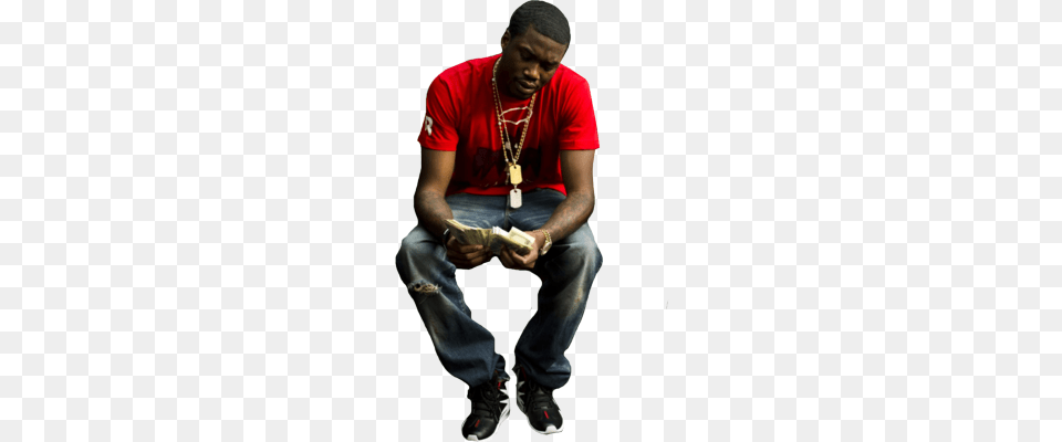 Meek Mill Sitting With Money Vector Graphic, Pants, Clothing, Person, Accessories Free Png