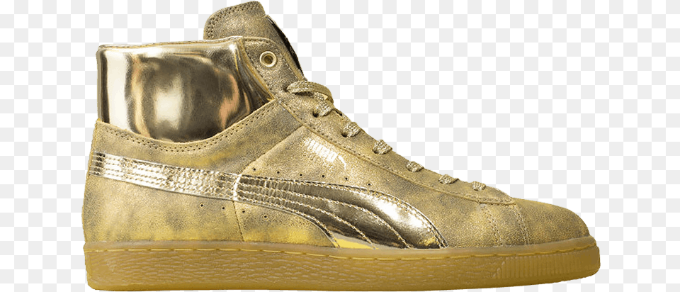 Meek Mill X Suede Classic Mid 24k Gold Meek Mill Gold Pumas, Clothing, Footwear, Shoe, Sneaker Free Png