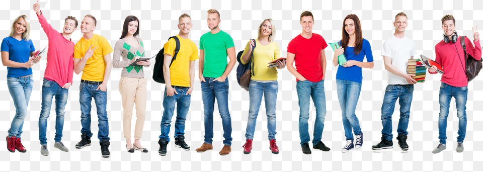 Meet Fun People Group Of College Students Standing, T-shirt, Jeans, Pants, Groupshot Png