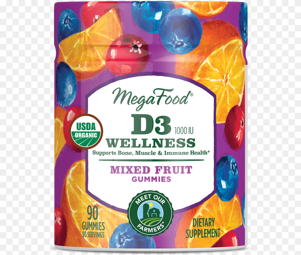 Mega Food D3 Wellness Gummy Mixed Fruit 90 Count Megafood, Jelly, Produce, Plant, Advertisement Free Png Download