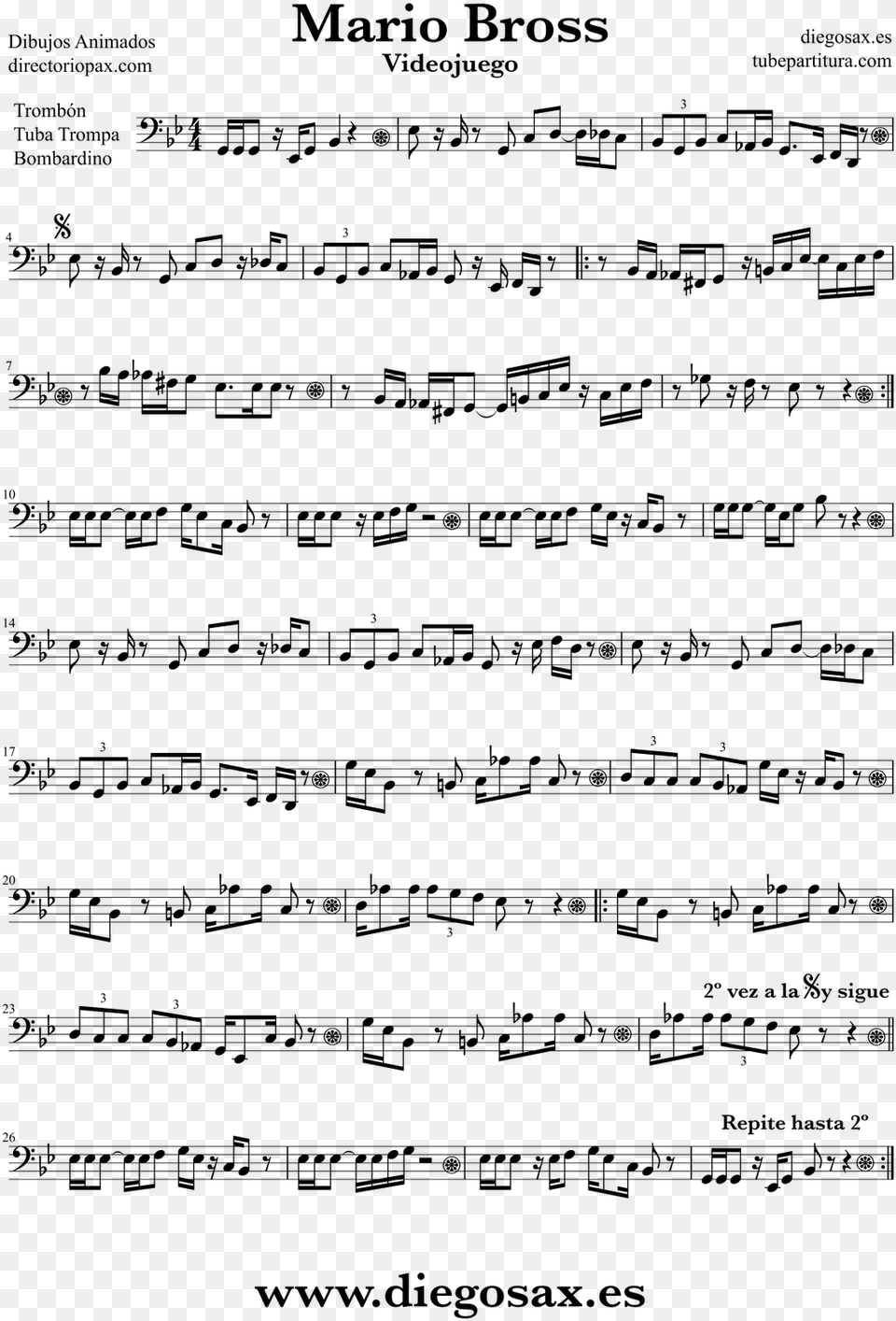 Megalovania Tuba Sheet Music, Gray Png Image