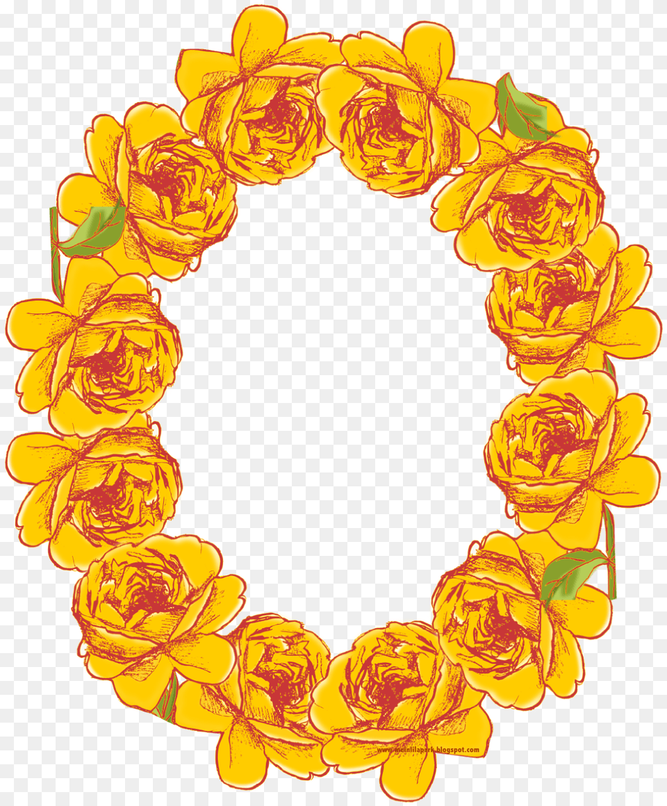 Meinlilapark Digital Oval Yellow Rose Flower Frame In Portable Network Graphics, Plant, Wreath Png Image