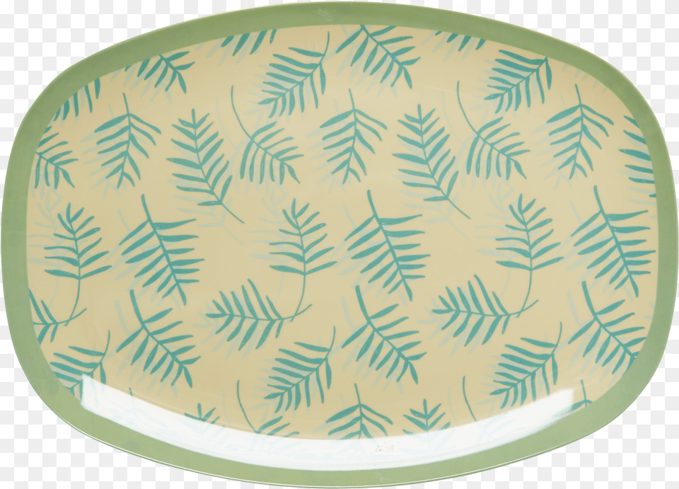 Melamine Rectangular Plate With Palm Leaves Print Green Rice Tallerkener Oval, Dish, Food, Meal, Platter Free Png