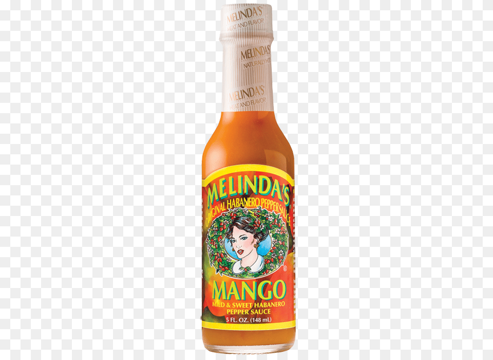 Melindas Mango Habanero Hot Sauce, Bottle, Person, Alcohol, Beer Free Png Download