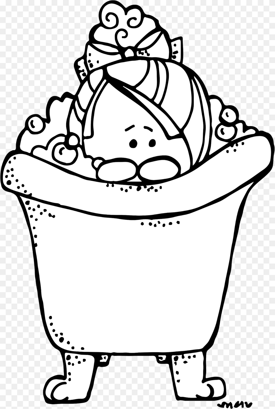 Melonheadz Pencil Cliparts Bubble Bath Clipart Black And White, Bathing, Bathtub, Person, Tub Png Image