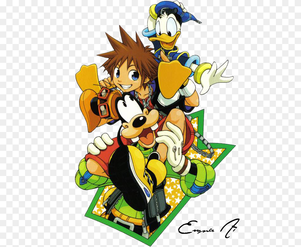 Members Kingdom Hearts Sora Donald Goofy, Book, Comics, Publication, Face Png Image
