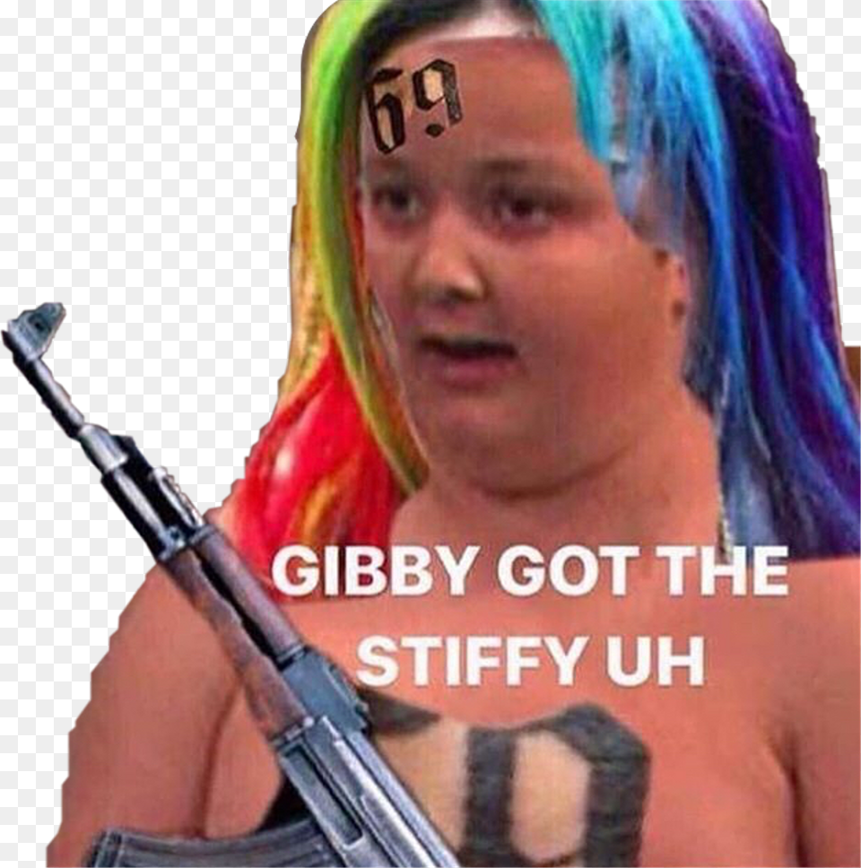 Meme Sticker Blicky Got The Stiffy Meme, Weapon, Firearm, Adult, Person Png Image
