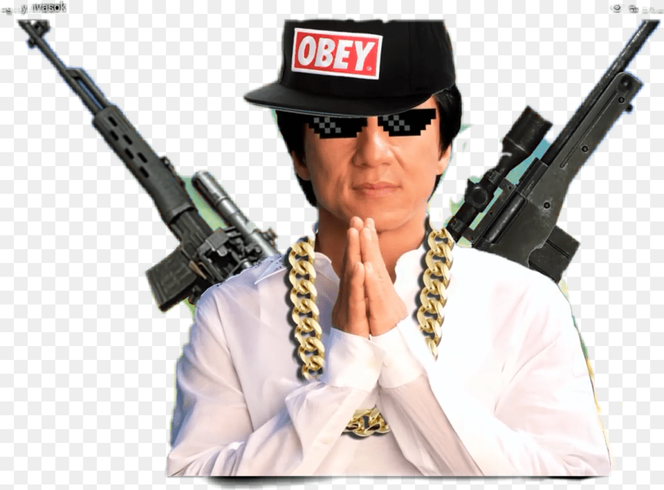 Memes Memsei Mlg Mlg Jackie Chan, Weapon, Firearm, Person, People Free Png