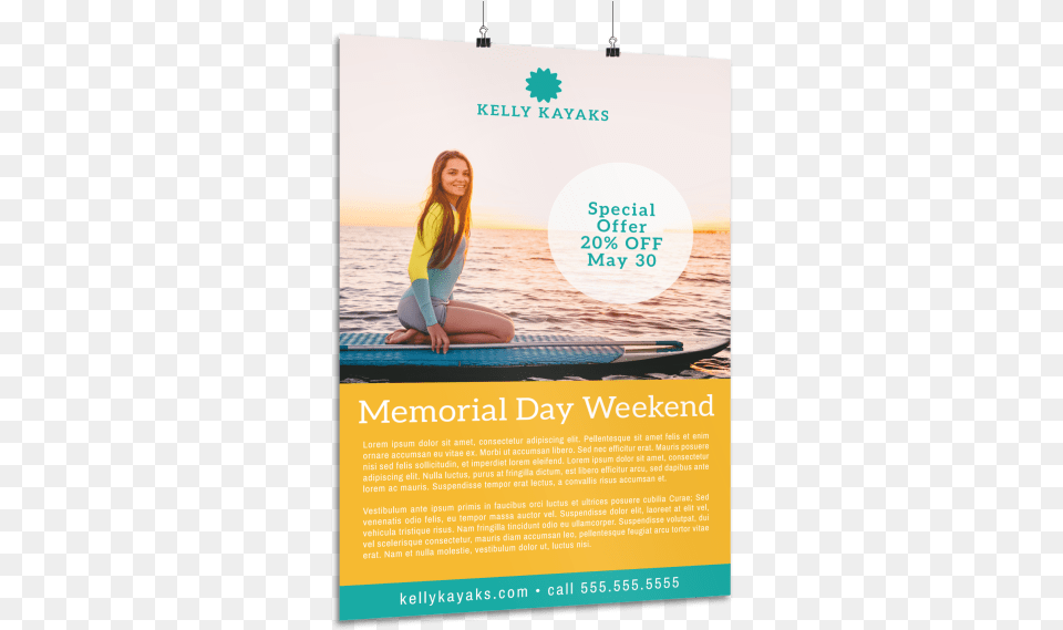 Memorial Day Weekend Water Poster Template Preview Girl Sitting On Paddleboard, Advertisement, Female, Person, Teen Png
