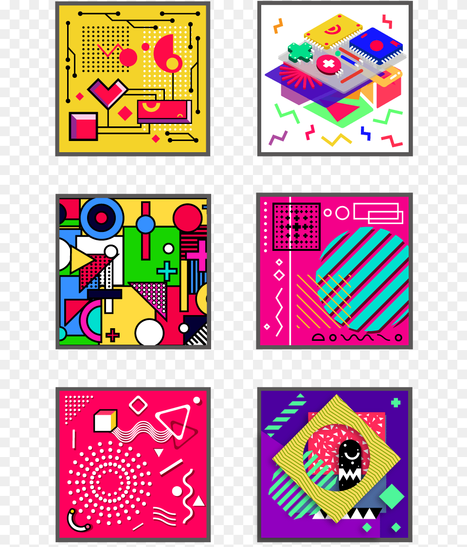 Memphis Style Geometric High Saturation Vector Art, Graphics, Play Area Free Png