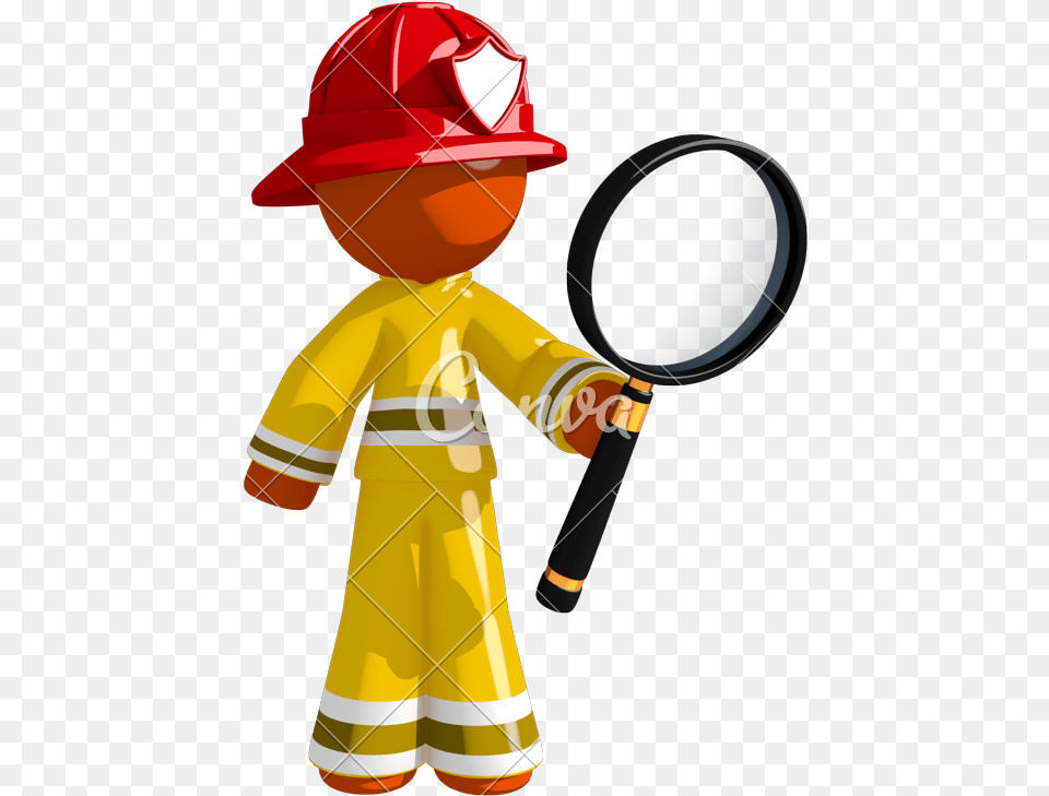 Men Clipart Magnifying Glass Photography Orange Firefighter Clip Art, Clothing, Coat, Hardhat, Helmet Free Transparent Png