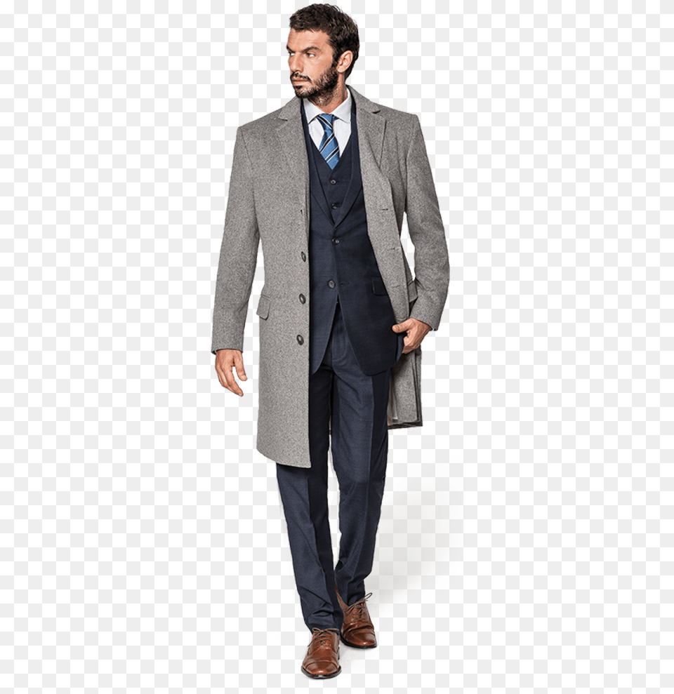 Men Grey Coat Suit Winter Coat, Formal Wear, Jacket, Clothing, Blazer Free Png Download