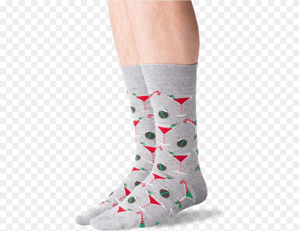 Men S Christmas Cocktails Crew Socks In Gray Heather Sock, Clothing, Hosiery Free Png