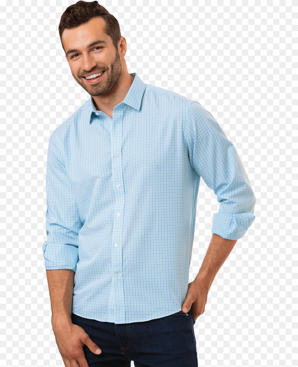 Men S Ls Untucked Plaid No Pocket Aqua Extra Large Gentleman, Clothing, Dress Shirt, Shirt, Adult Free Png