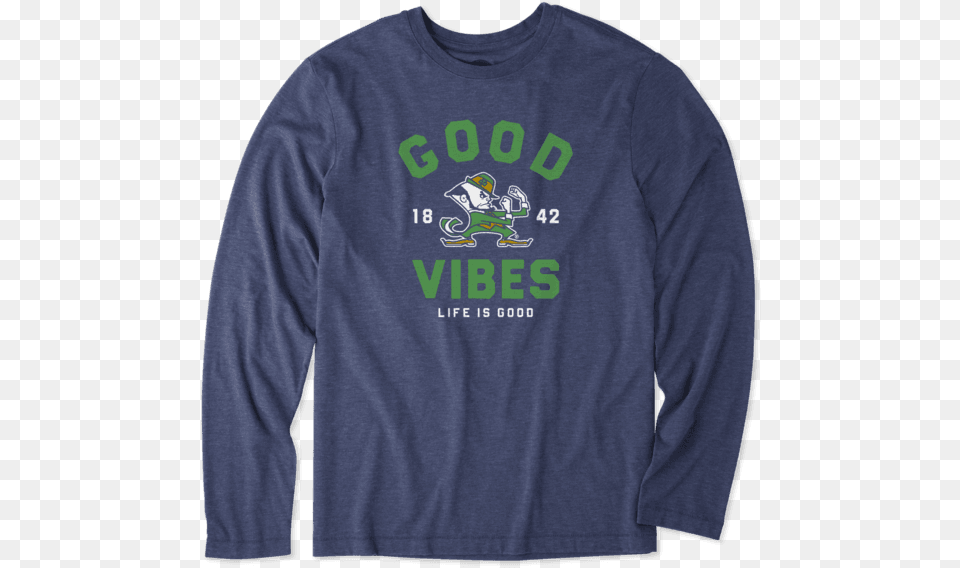 Men S Notre Dame Good Vibes Arc Long Sleeve Cool Tee, Clothing, Long Sleeve, T-shirt, Knitwear Png Image