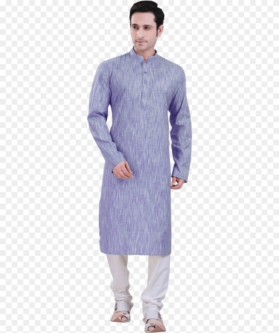 Men S Poly Cotton Blue Kurta With Churidar Cardigan, Shirt, Clothing, Coat, Person Png