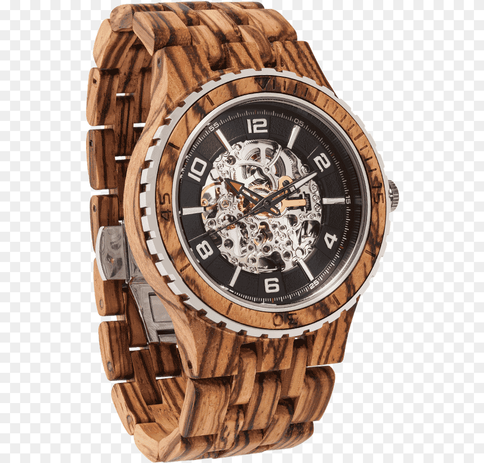 Men S Premium Self Winding Body Zebra Wood Watch, Arm, Body Part, Person, Wristwatch Free Transparent Png