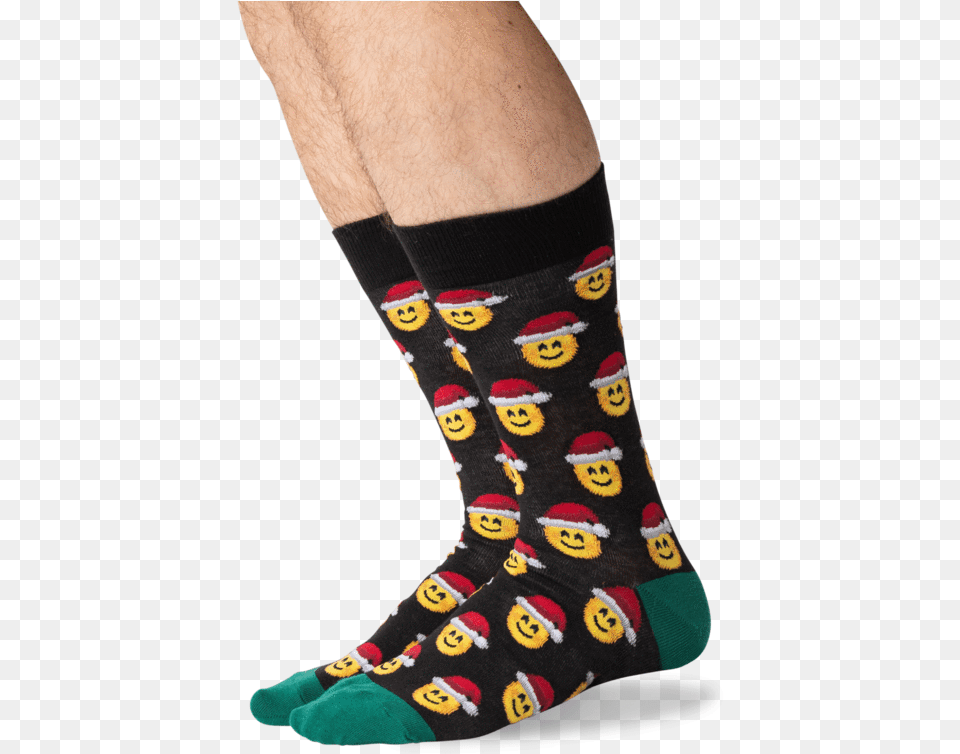 Men S Santa Smile Emoji Socks In Black Frontclass Sock, Clothing, Hosiery Png