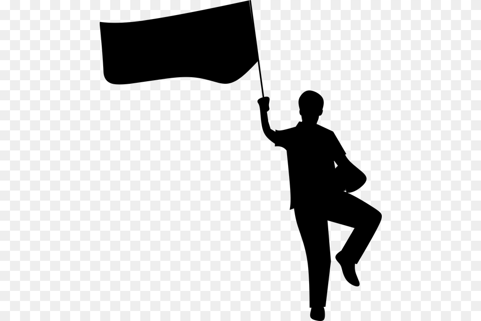Men Silhouette With Flag, Gray Free Transparent Png