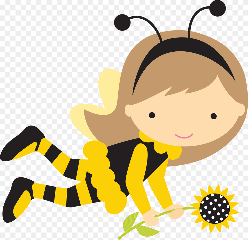 Menina Abelha Bumble Bee Girl Clipart, Sunflower, Flower, Plant, Head Free Png Download