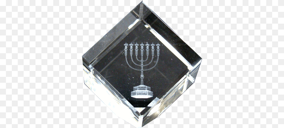 Menora 3d Laser Engraving In Crystal Glass Cube Emblem, Festival, Hanukkah Menorah Free Png