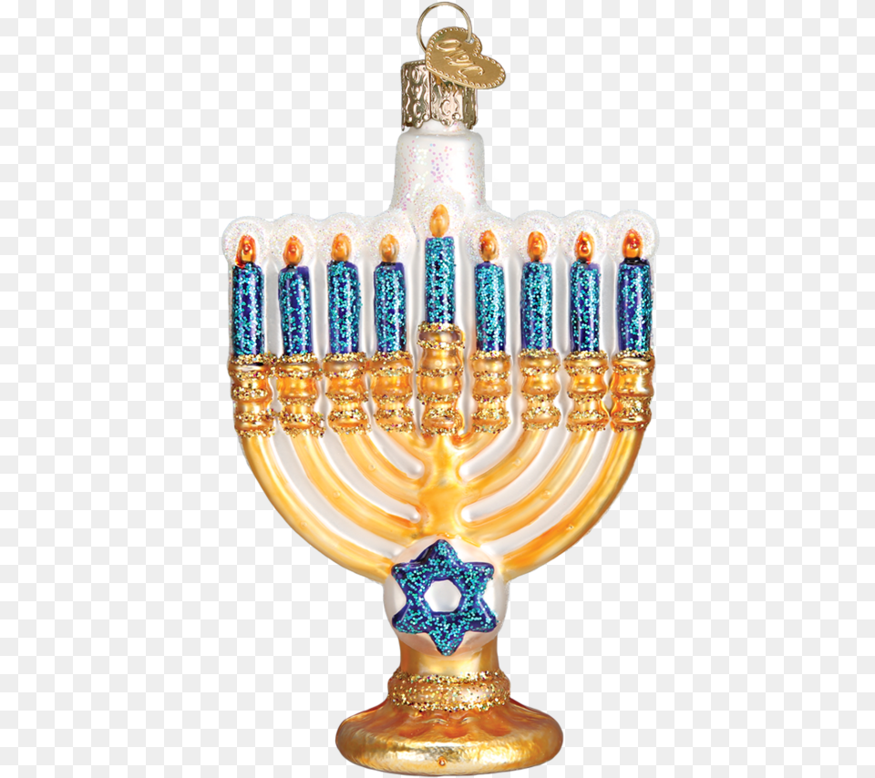 Menorah Blue And Gold Glitter Glass Christmas Ornament, Accessories, Festival, Hanukkah Menorah, Jewelry Free Png