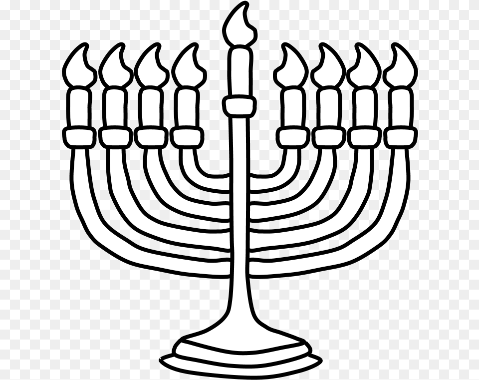 Menorah Hanukkah Black And White Fully Lit Menorah, Chandelier, Lamp, Candle Free Transparent Png