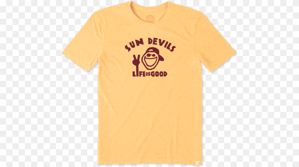Menquots Arizona State University Peace Jake Cool Tee Yeah Buoy Life Is Good Shirt Yellow, Clothing, T-shirt, Face, Head Free Png Download