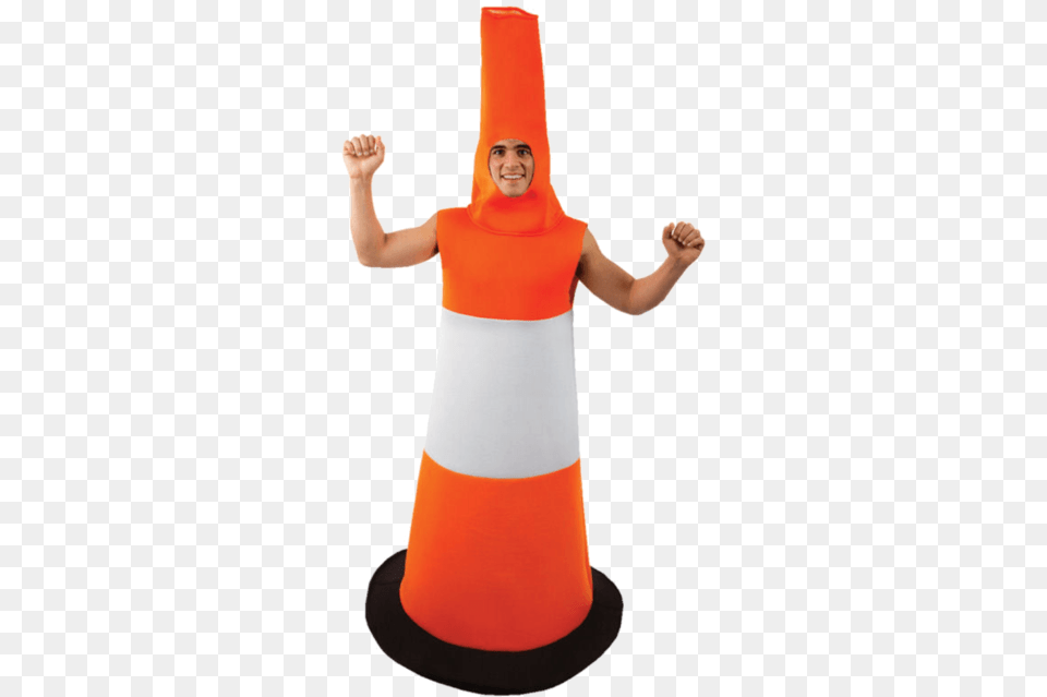 Mens Orange Traffic Cone Road Novelty Stag Night Fancy Dress Costume Traffic Cone Costume, Person, Clothing, Hat Free Png