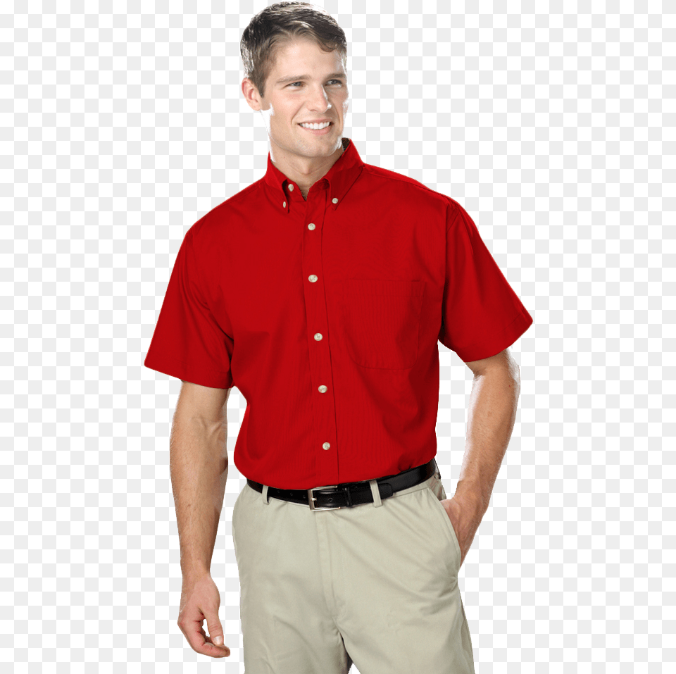 Mens Short Sleeve Tall Easy Care Poplin Short Sleeve Button Down Uniform Shirt, Clothing, Dress Shirt, Adult, Person Free Png Download