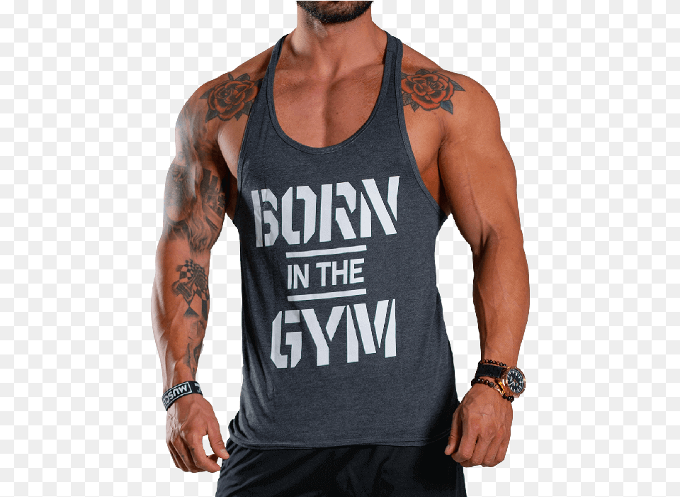 Mens Tank Top Born In The Gym Graphite, Clothing, Tank Top, Person, Skin Png