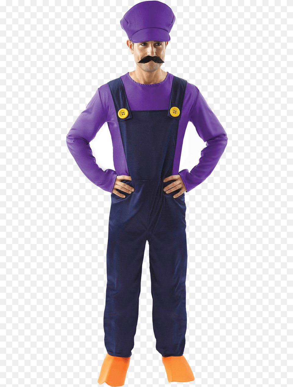 Mens Waluigi Super Mario Costume Fly Racing Black Gear, Adult, Clothing, Person, Man Png