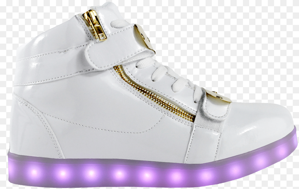 Mens White Ledshoes Hightop Gold And White Led Light Up Shoes, Clothing, Footwear, Shoe, Sneaker Png