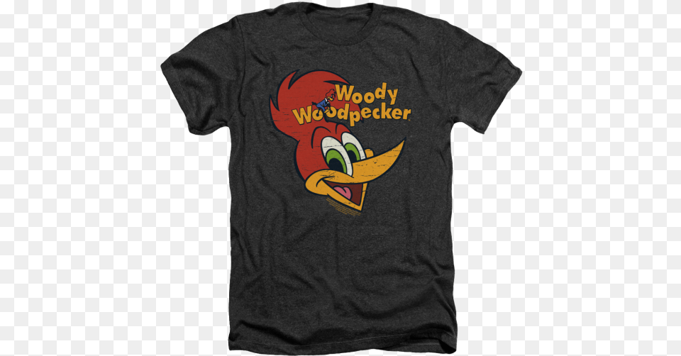 Mens Woody Woodpecker Retro Logo Vintage Heather Tee Woody Woodpeckerretro Logo Junior Sheer In Charcoal, Clothing, T-shirt, Shirt Free Png Download