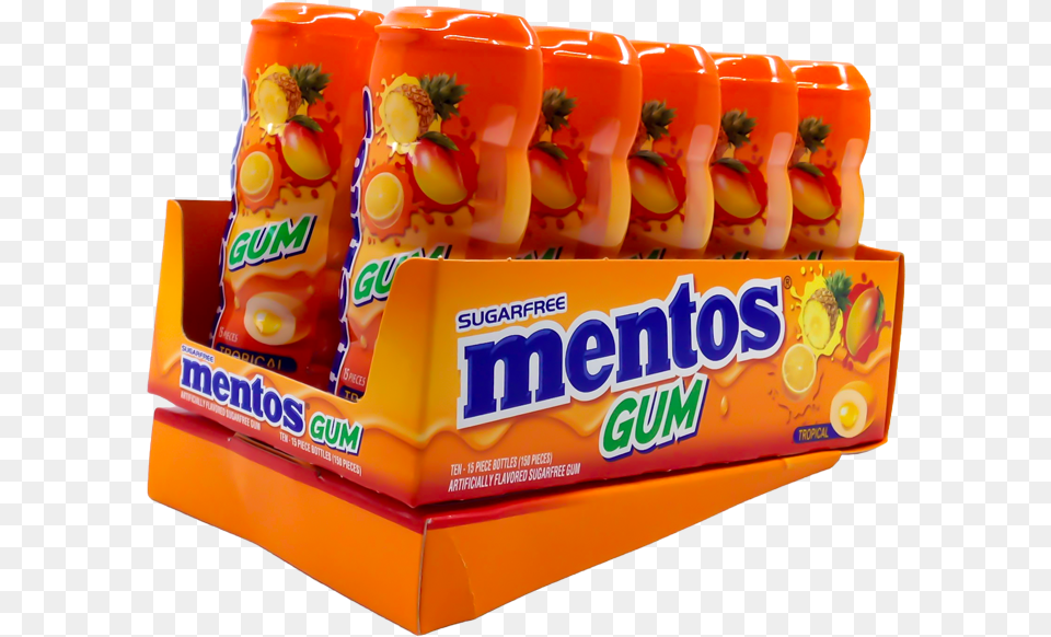 Mentos Gum Sugarfree Tropical 10 Pack Convenience Food, Sweets, Ketchup, Can, Tin Png