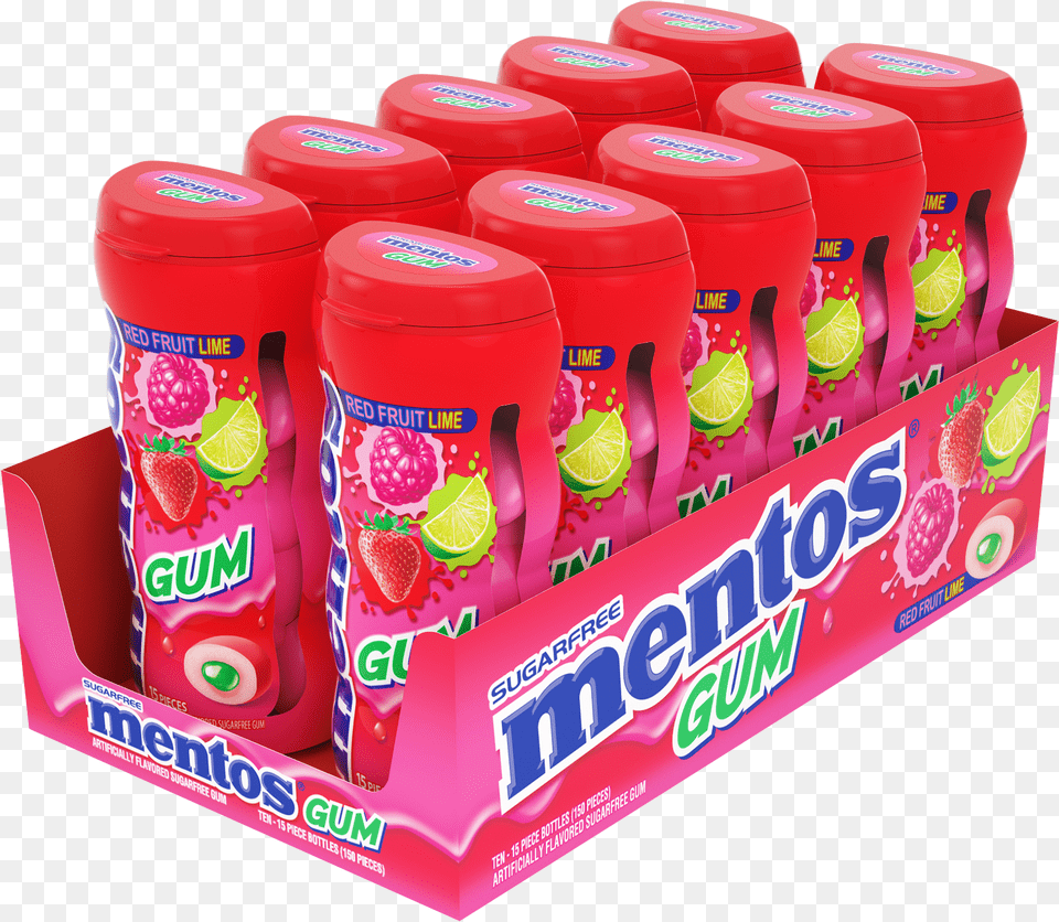 Mentos Pure Fresh Gum Cinnamon 15 Piece Pocket Bottle Strawberry, Food, Sweets, Can, First Aid Png Image