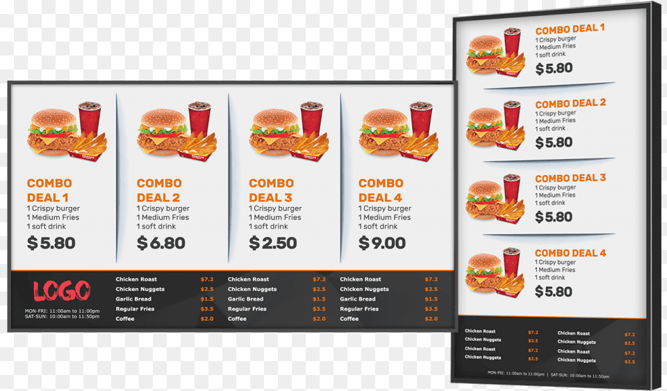 Menu Board Digital Menu Board Software, Burger, Food, Text, Advertisement Free Transparent Png