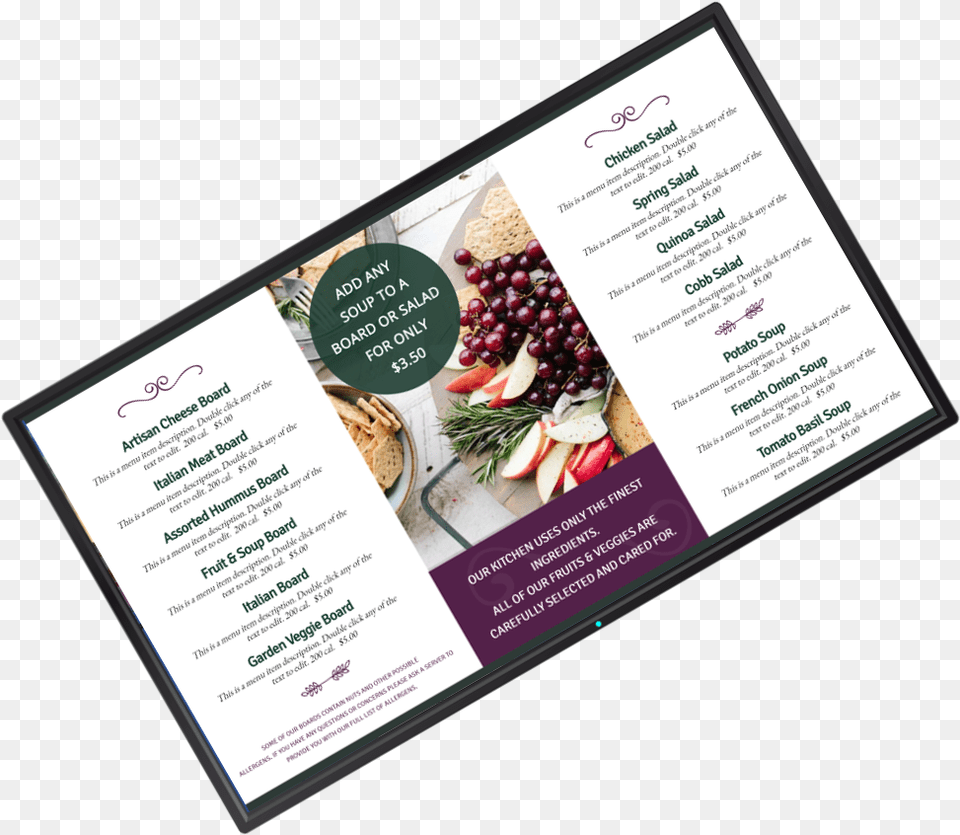 Menu Board Digital Signage Template Brochure, Advertisement, Poster, Text, Business Card Free Png Download