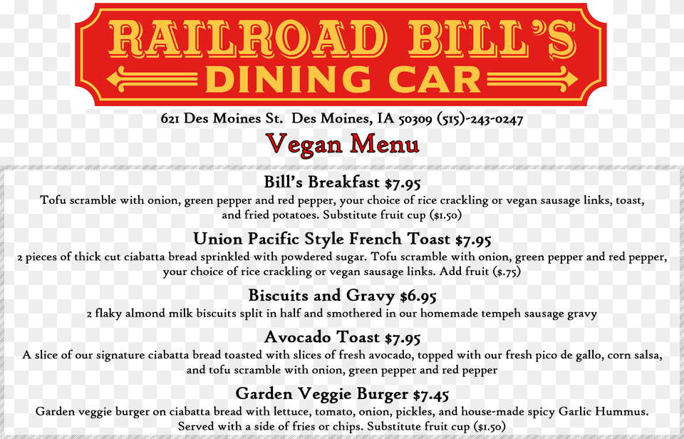 Menu Railroad Bill39s Food Truck, Advertisement, Text Free Png Download