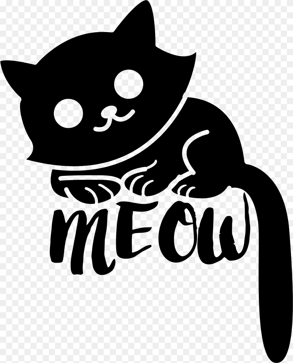 Meow Cat Cartoon, Gray Png Image