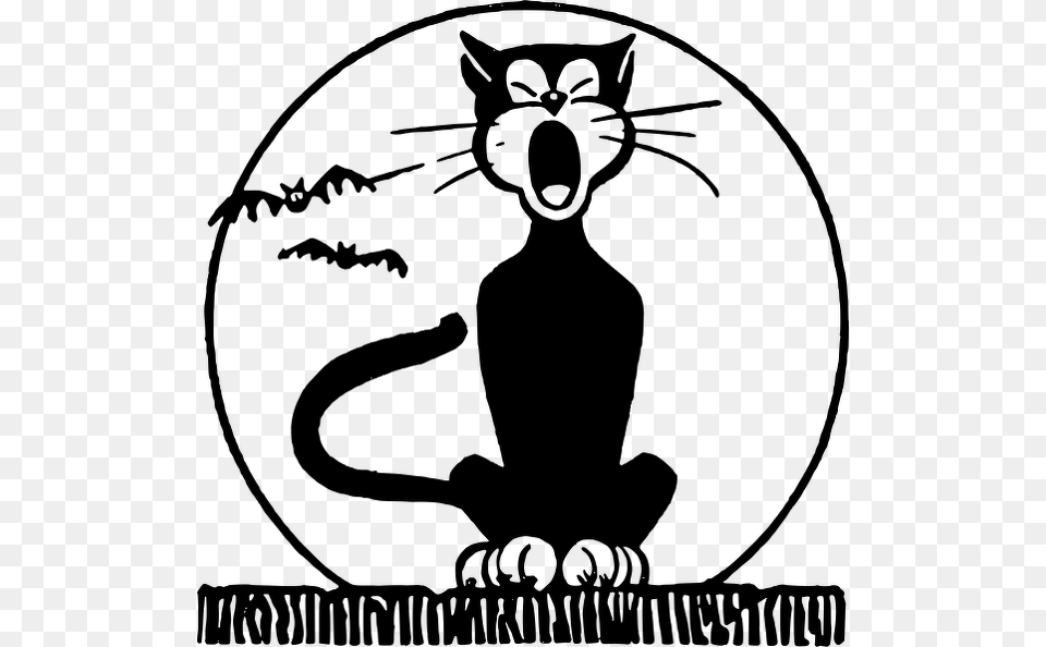 Meow Cat Moon Black Cat Halloween Clipart, Gray Png Image