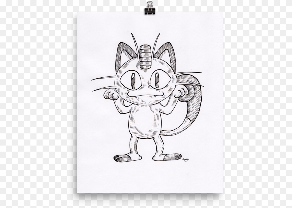 Meowth Art Print Cartoon, Drawing, Animal, Mammal, Pet Free Png Download