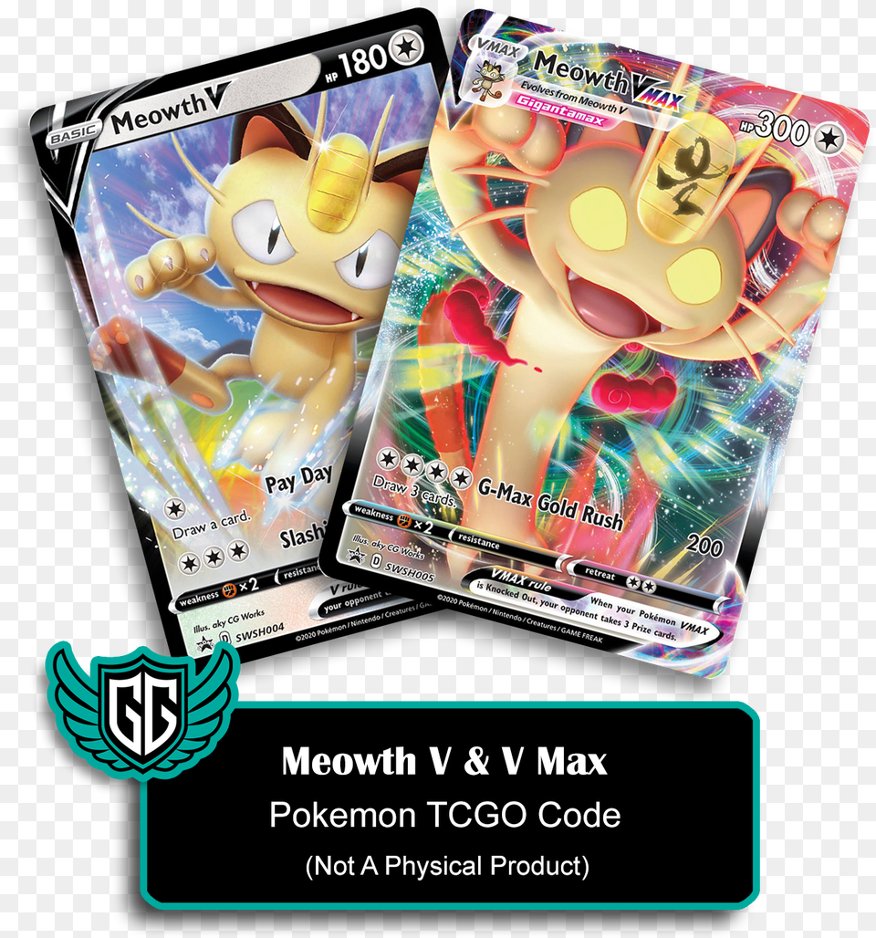 Meowth V U0026 Max Promo Pokemon Tcgo Code Fictional Character, Advertisement, Poster, Face, Head Png Image