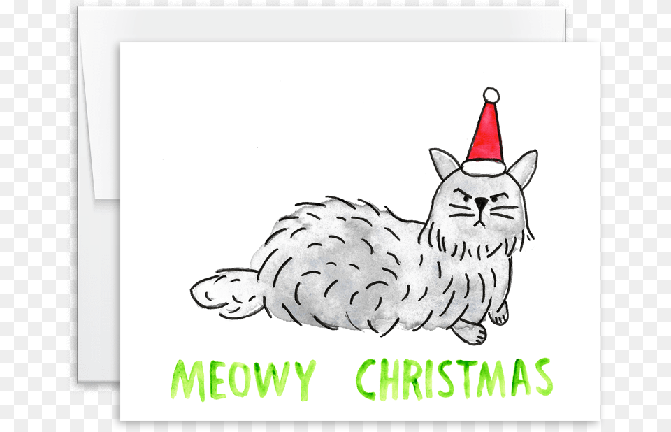 Meowy Christmas Watercolor Grumpy Cat Holiday Card Kitten, Clothing, Hat, Animal, Mammal Free Png Download