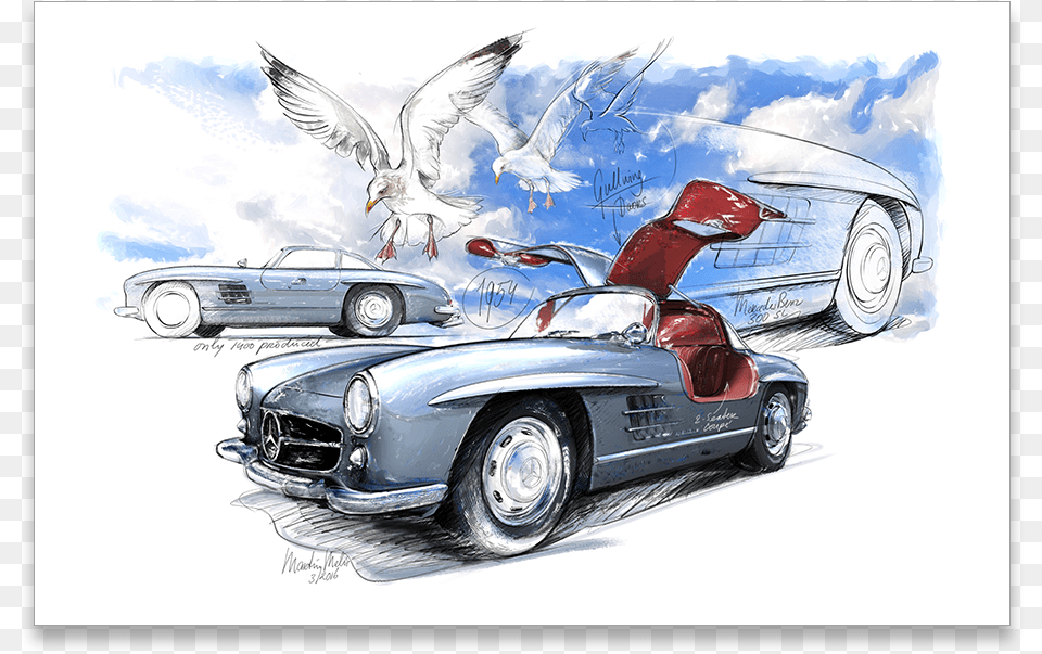 Mercedes Gullwing Mercedes Benz, Car, Vehicle, Transportation, Art Free Png Download