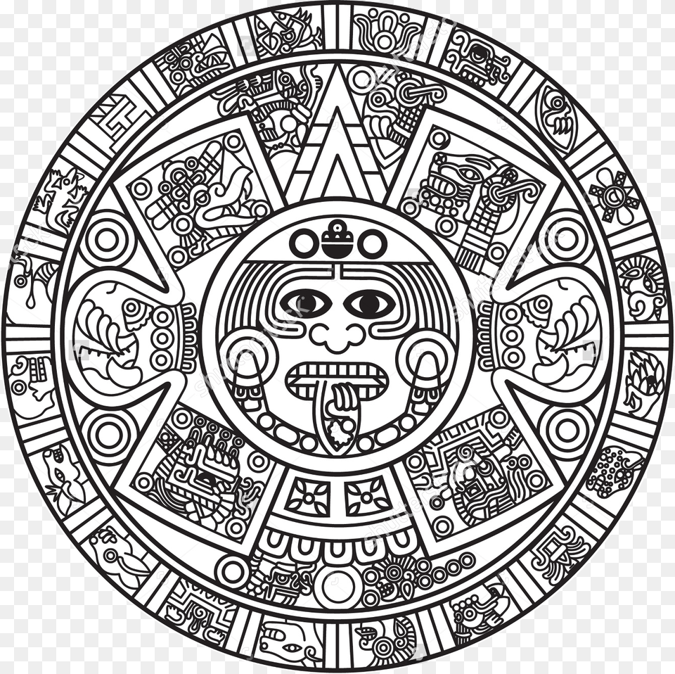 Merchant Drawing Aztec Aztec Calendar Coloring Page, Art, Doodle, Emblem, Symbol Free Png