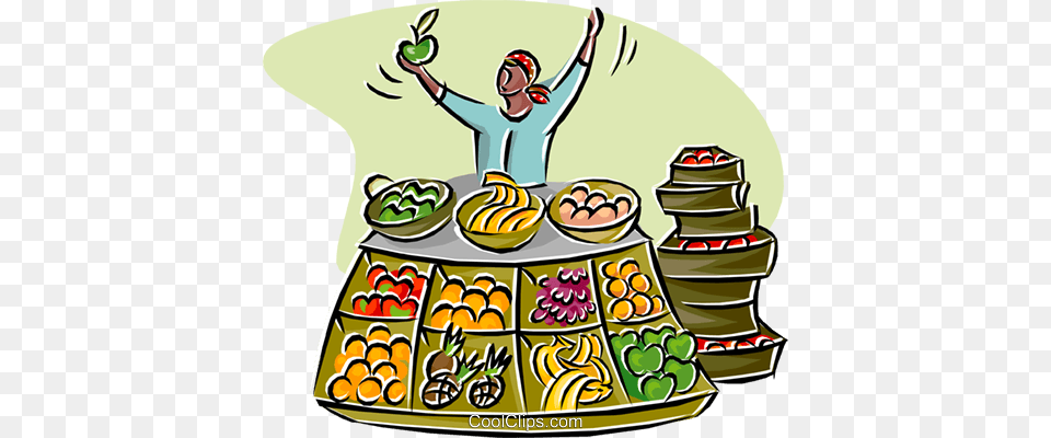 Merchant Selling Fruits And Vegetables Royalty Vector Clip, Food, Meal, Lunch, Person Free Png
