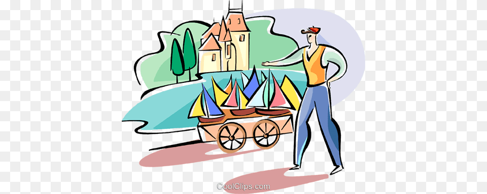 Merchant Selling Toy Boats Royalty Vector Clip Art, Person, Machine, Wheel Png Image