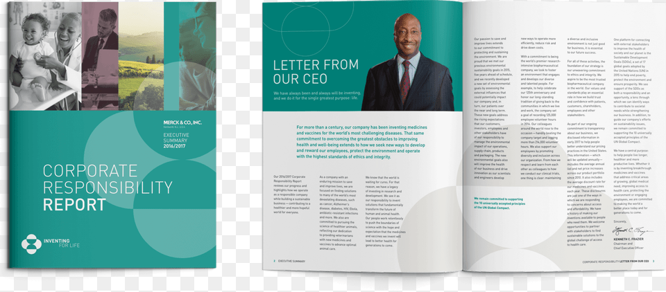 Merck Corporate Responsibility Report Cover And Ceo Merck Corporate Responsibility, Advertisement, Publication, Poster, Adult Png