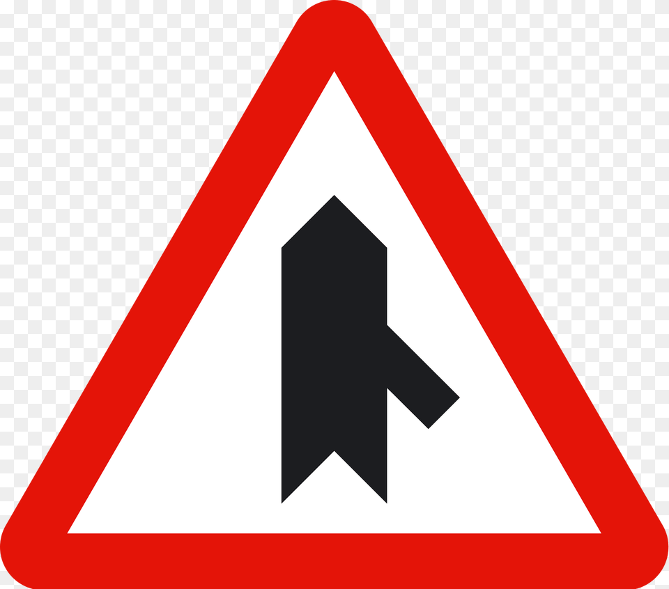 Merging Traffic Sign In Spain Clipart, Symbol, Road Sign, Dynamite, Weapon Png Image